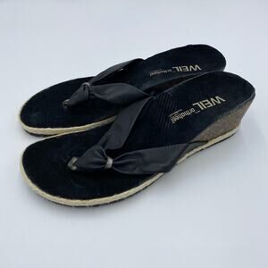 Dr. WEIL with Orthaheel Black Leather Calm Thong Wedge Sandals Size 6